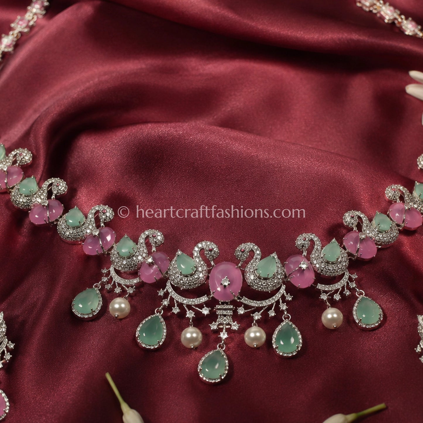 Pastel Pink & Mint Swan Motif Choker Set