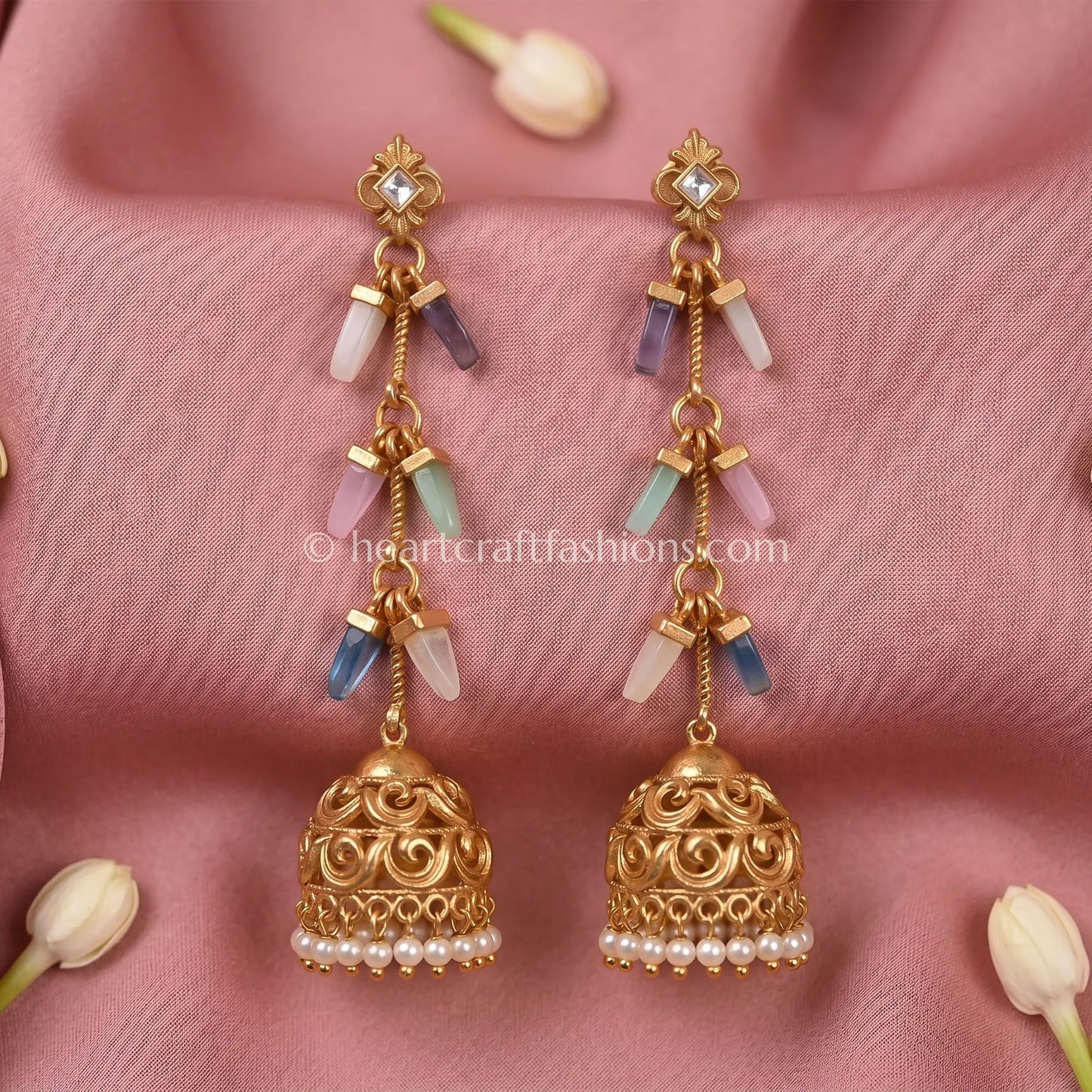 Pastel Prism Zircon Crystal Jhumka Earrings