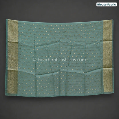 Pastel Sea Green & Off White Khadi Georgette Designer Kolkata Handwork Saree