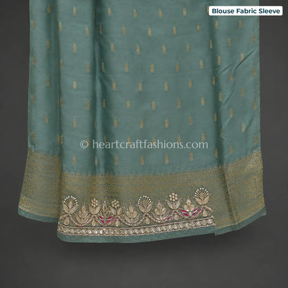 Pastel Sea Green & Off White Khadi Georgette Designer Kolkata Handwork Saree