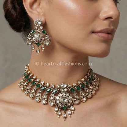 Peacock Grace Sunehri Kundan Necklace