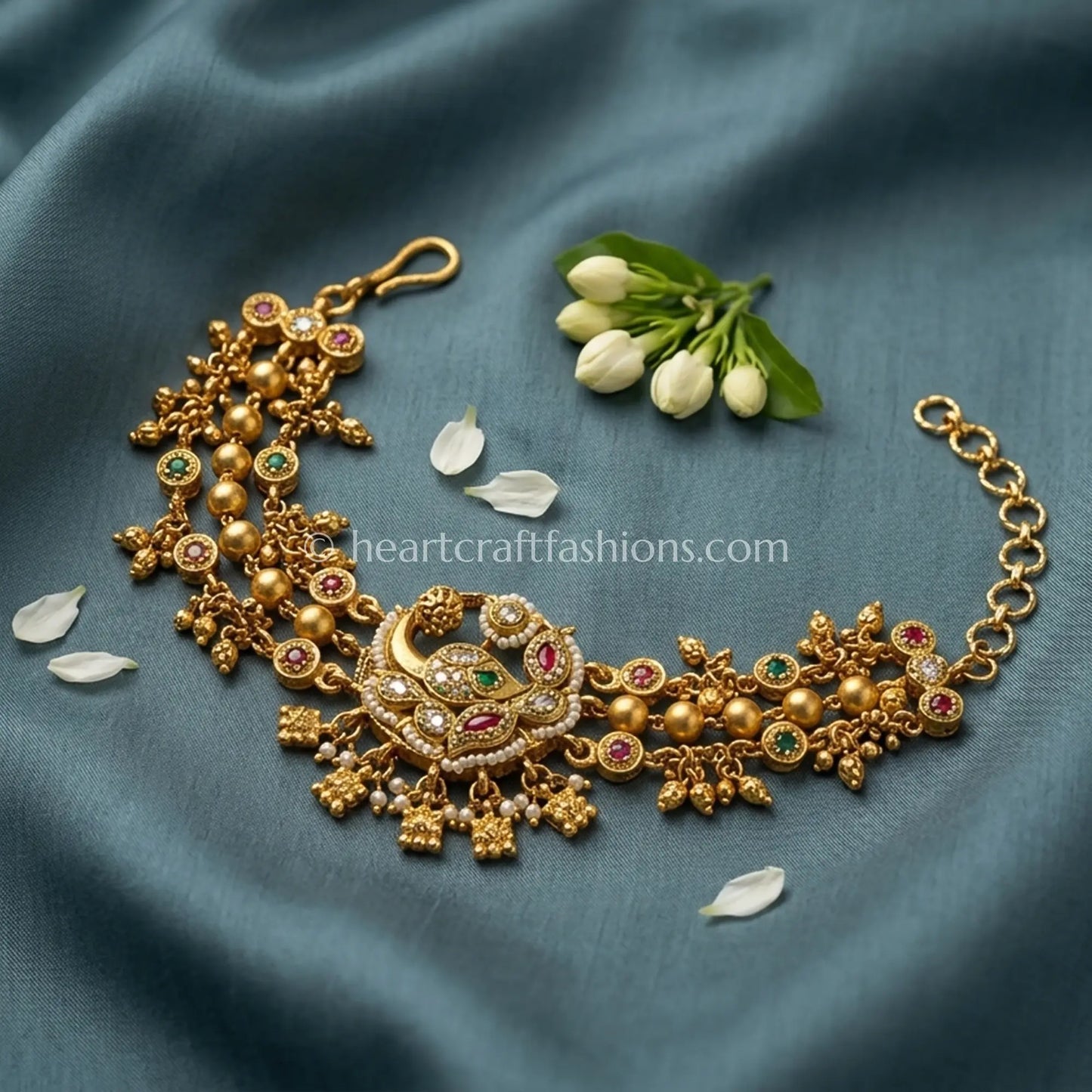 Peacock Heritage Kundan Hanging Bracelet