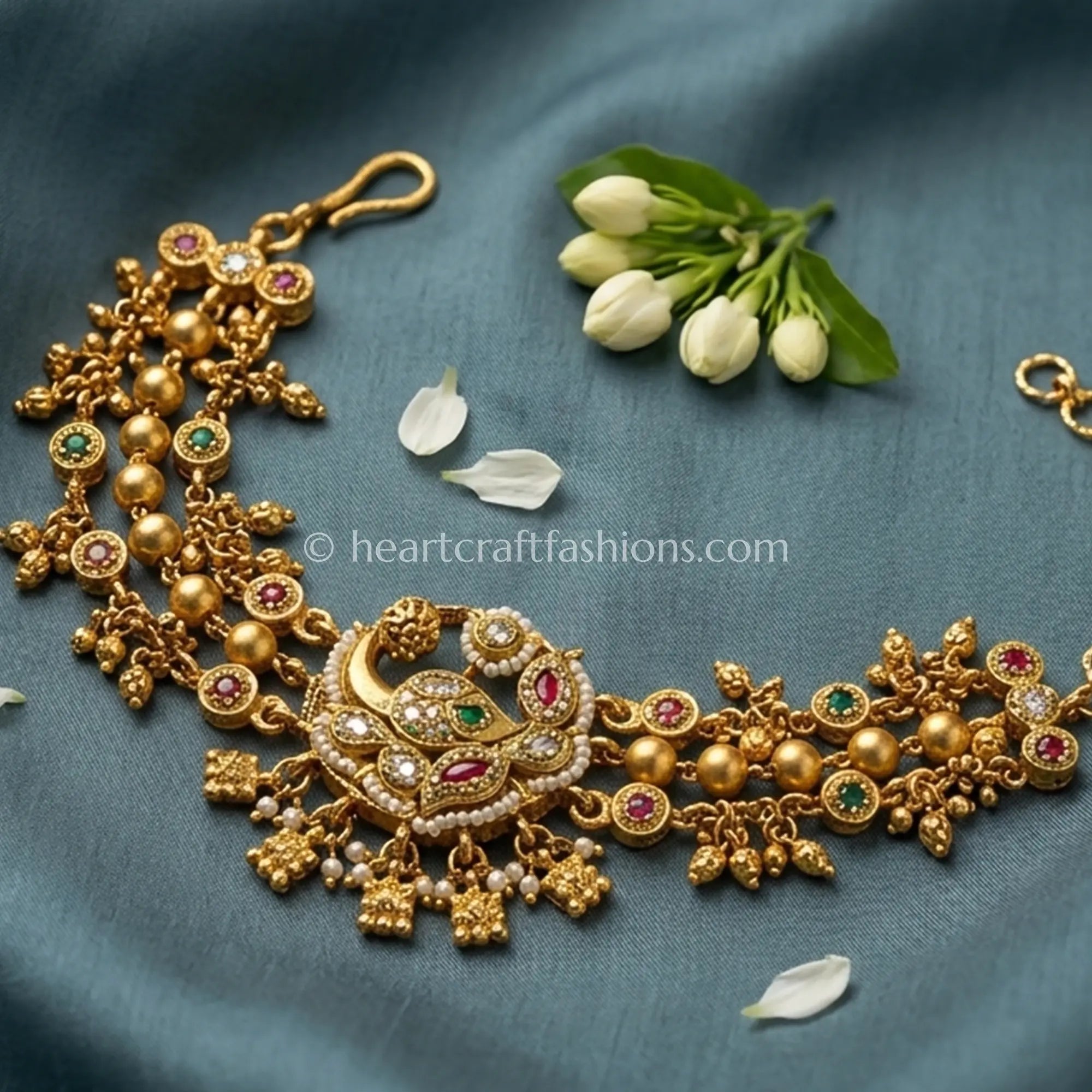 Peacock Heritage Kundan Hanging Bracelet