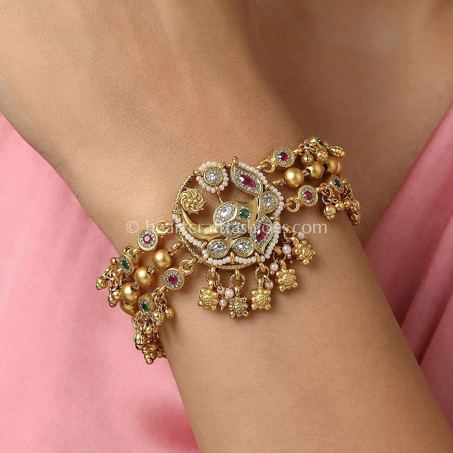 Peacock Heritage Kundan Hanging Bracelet