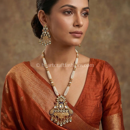 Peacock Motif AC Kundan Pearl Pendant Set