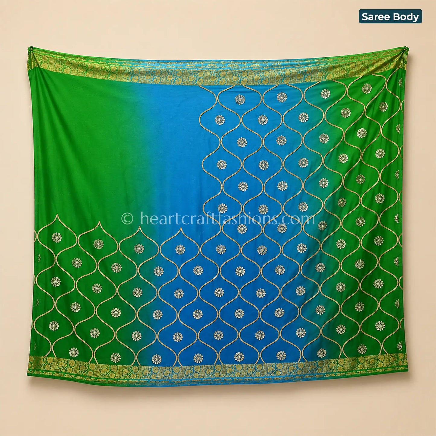Peacock Ombre Platinum Chiffon Chakri Gota Patti Saree