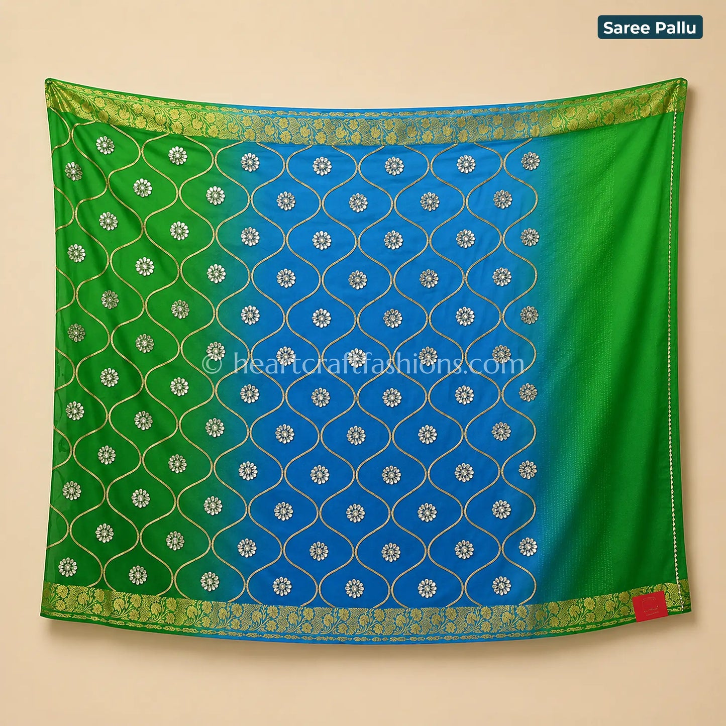 Peacock Ombre Platinum Chiffon Chakri Gota Patti Saree