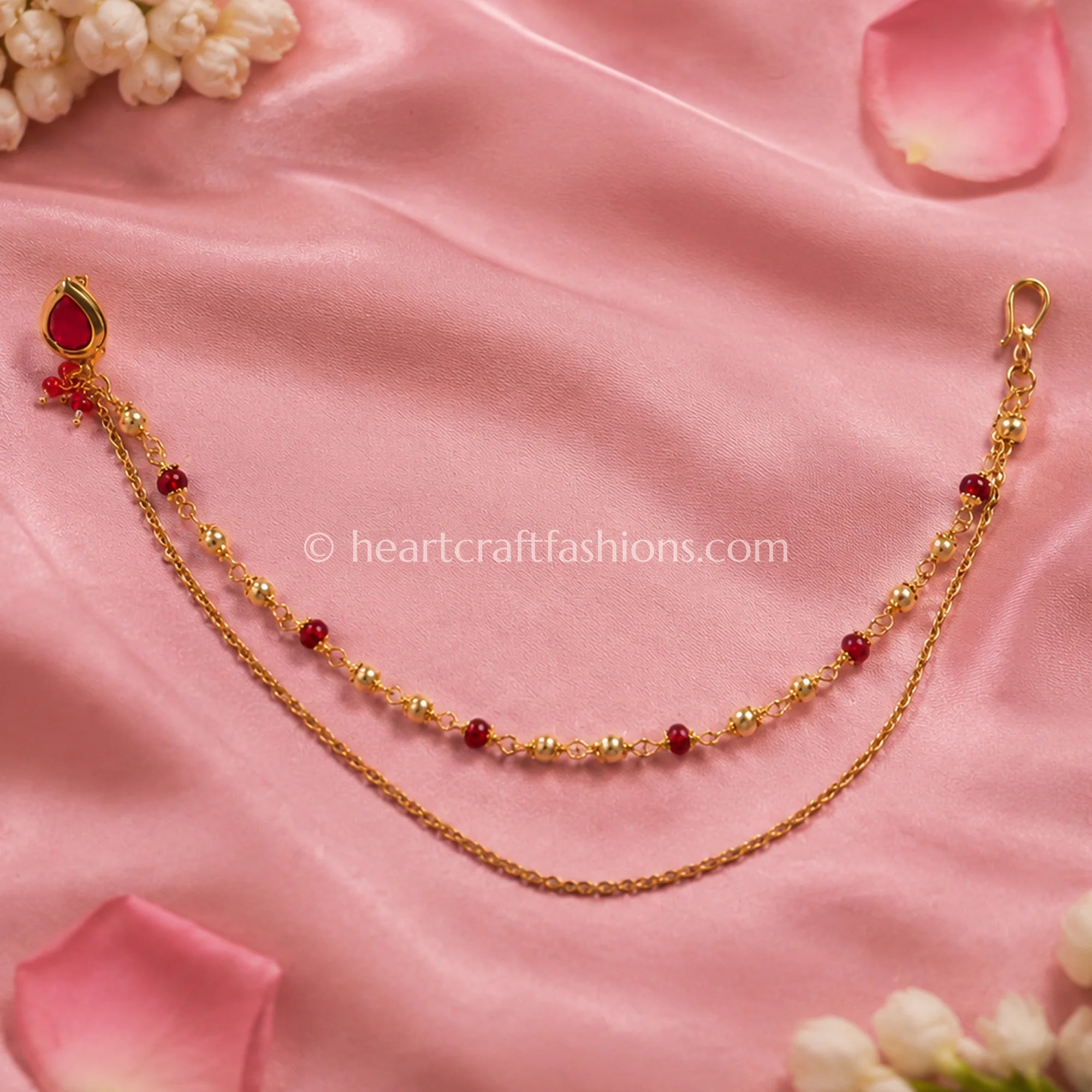 Pear Ruby Heritage Kundan Press Nath with Layered Chain