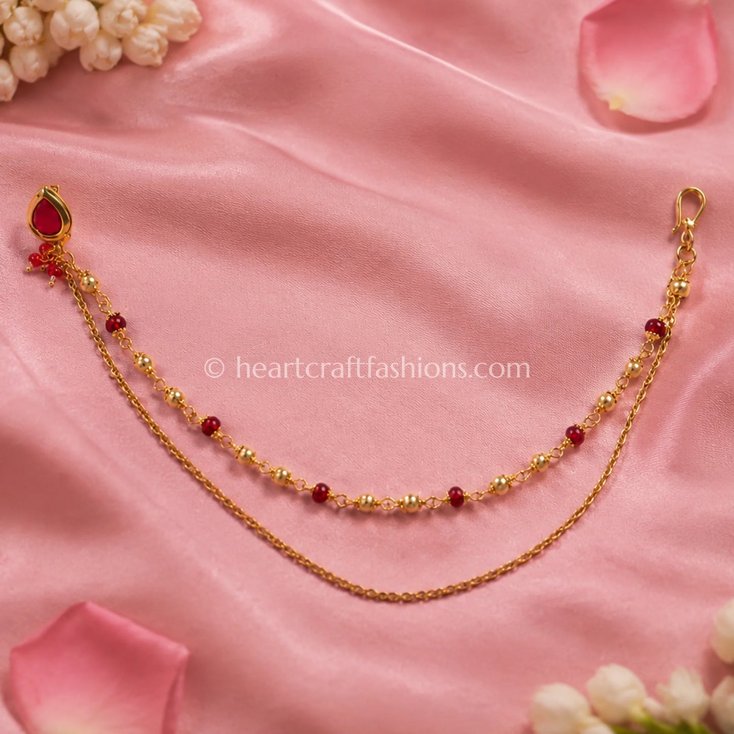 Pear Ruby Heritage Kundan Press Nath with Layered Chain