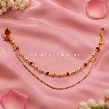 Pear Ruby Heritage Kundan Press Nath with Layered Chain