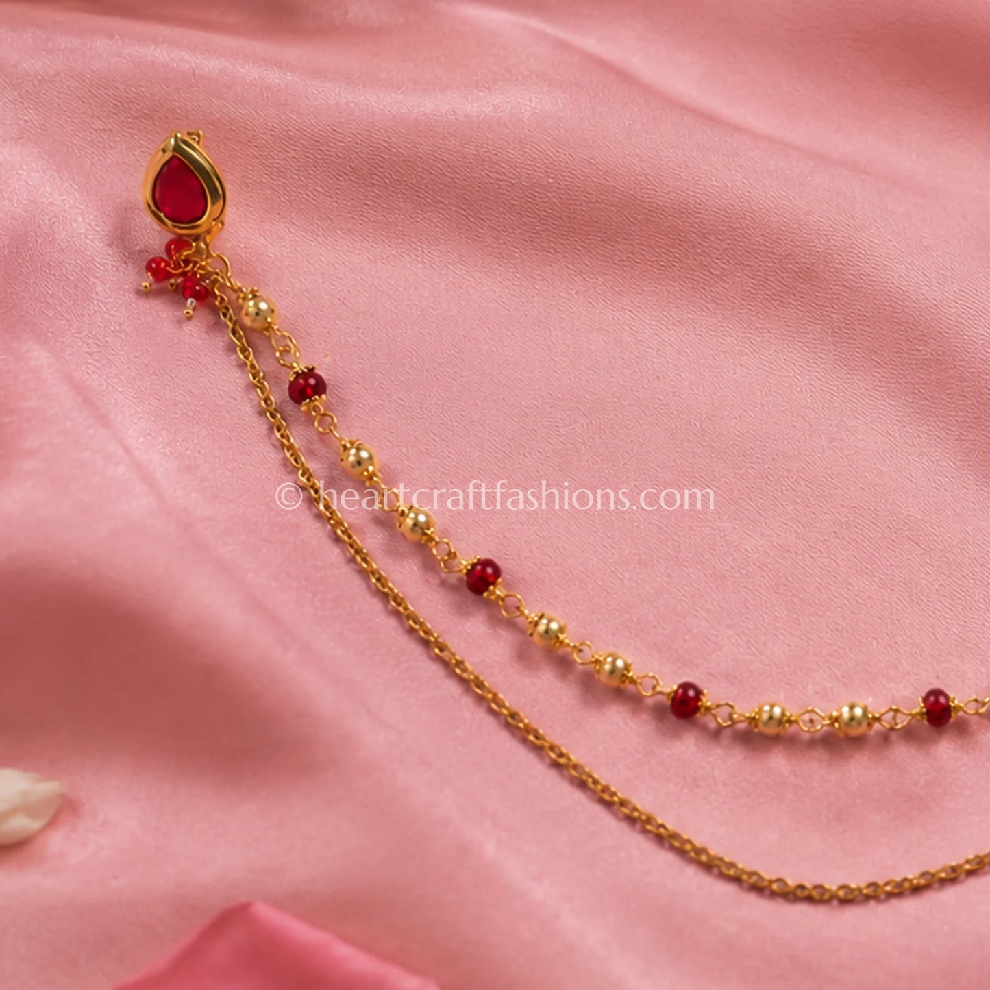 Pear Ruby Heritage Kundan Press Nath with Layered Chain