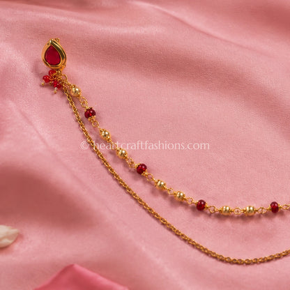 Pear Ruby Heritage Kundan Press Nath with Layered Chain