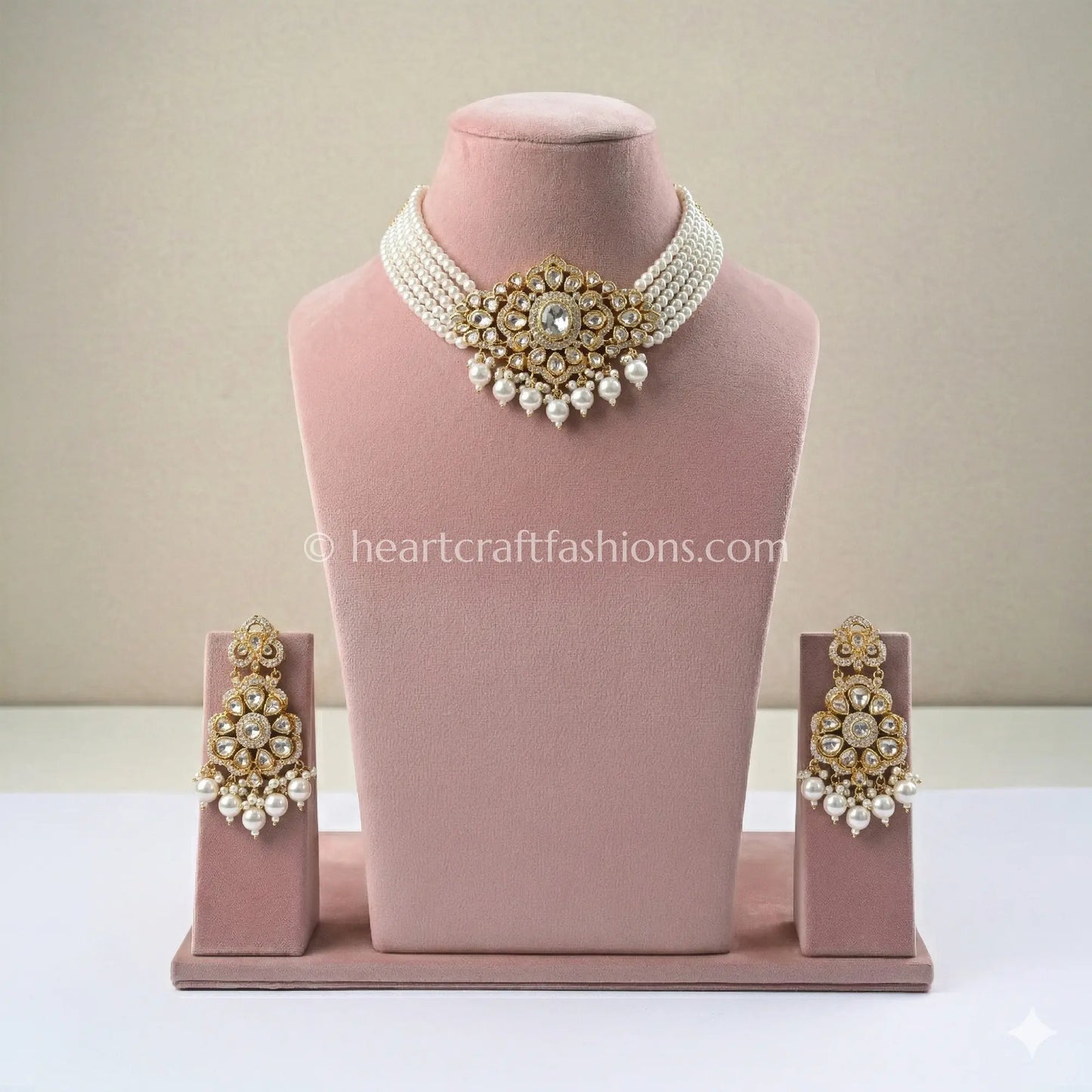 Pearl Layered Moissanite Polki Choker Set