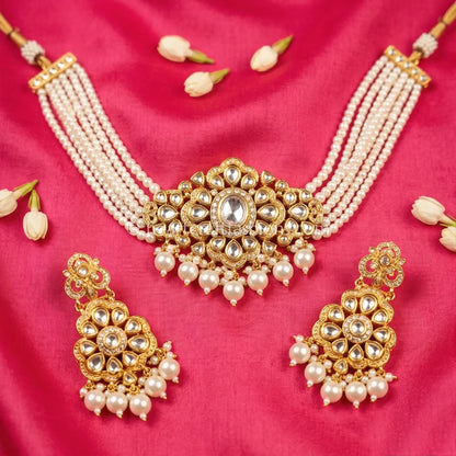 Pearl Layered Moissanite Polki Choker Set