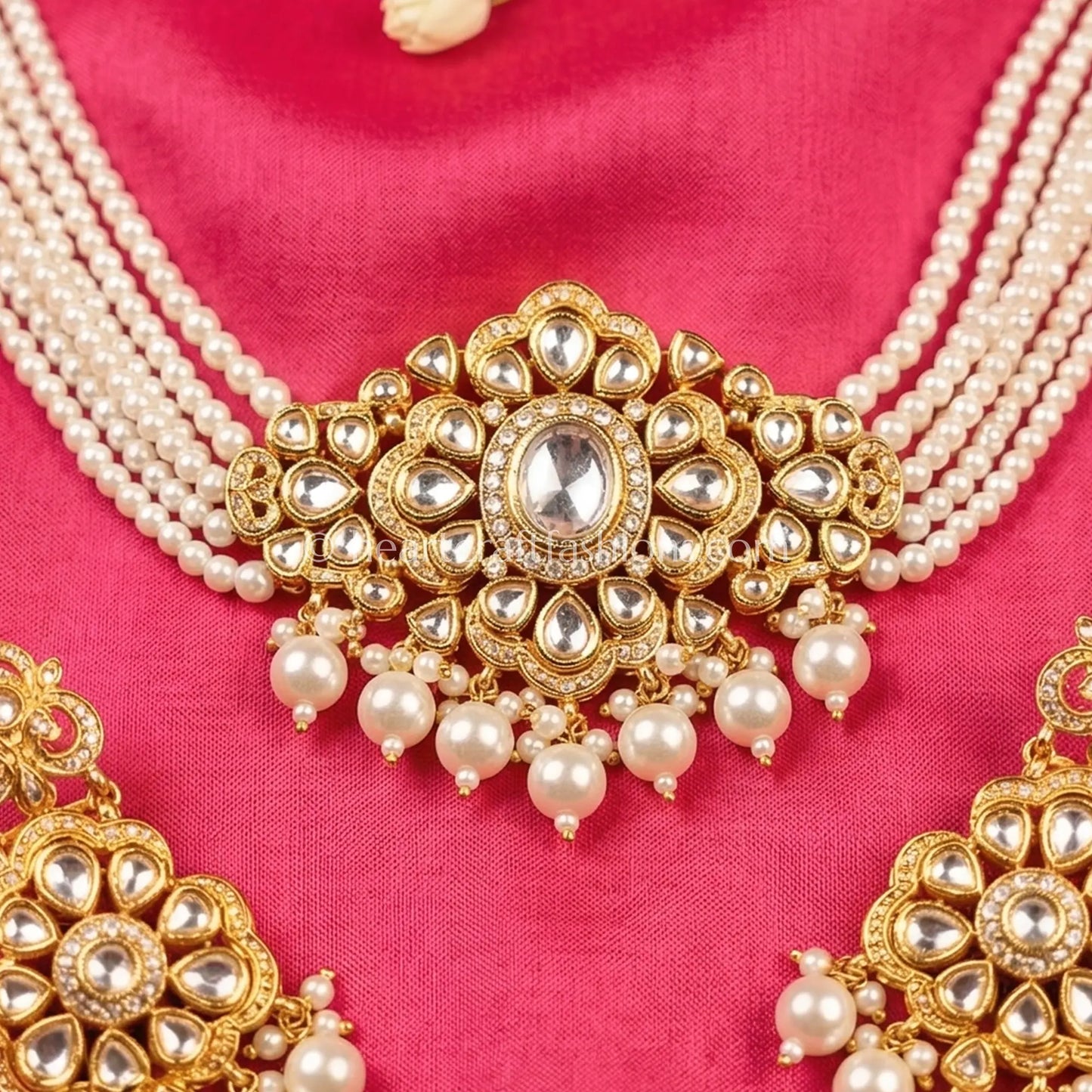 Pearl Layered Moissanite Polki Choker Set