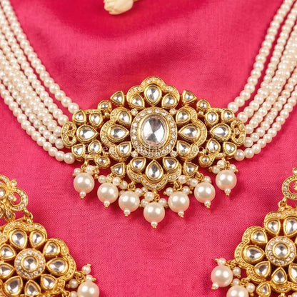 Pearl Layered Moissanite Polki Choker Set