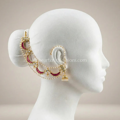 Ruby Crescent Jadau Pachi Kaan Chain