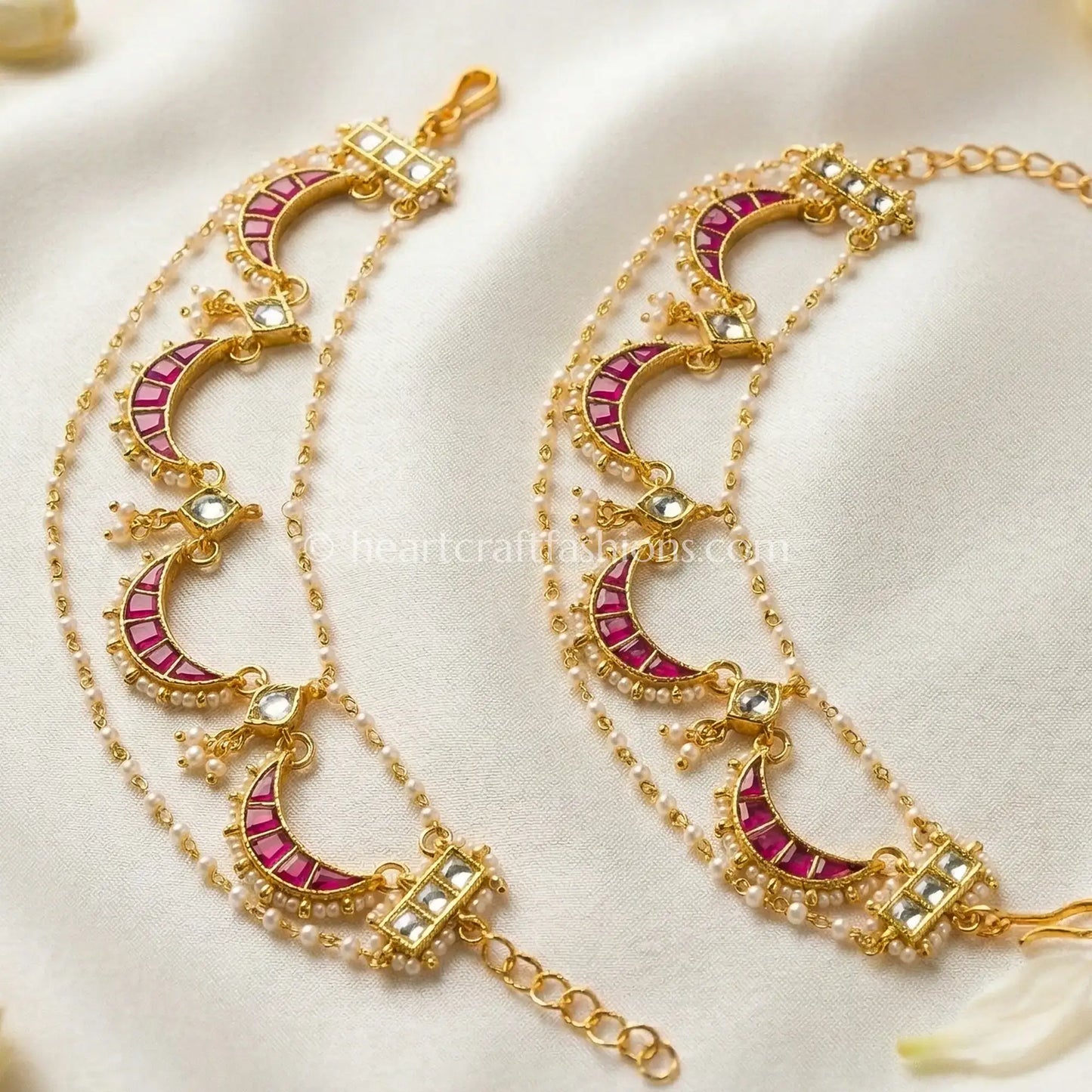 Ruby Crescent Jadau Pachi Kaan Chain