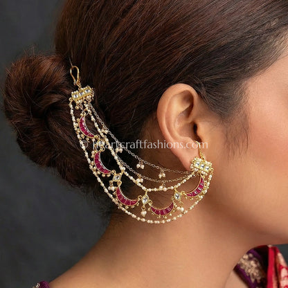 Ruby Crescent Jadau Pachi Kaan Chain