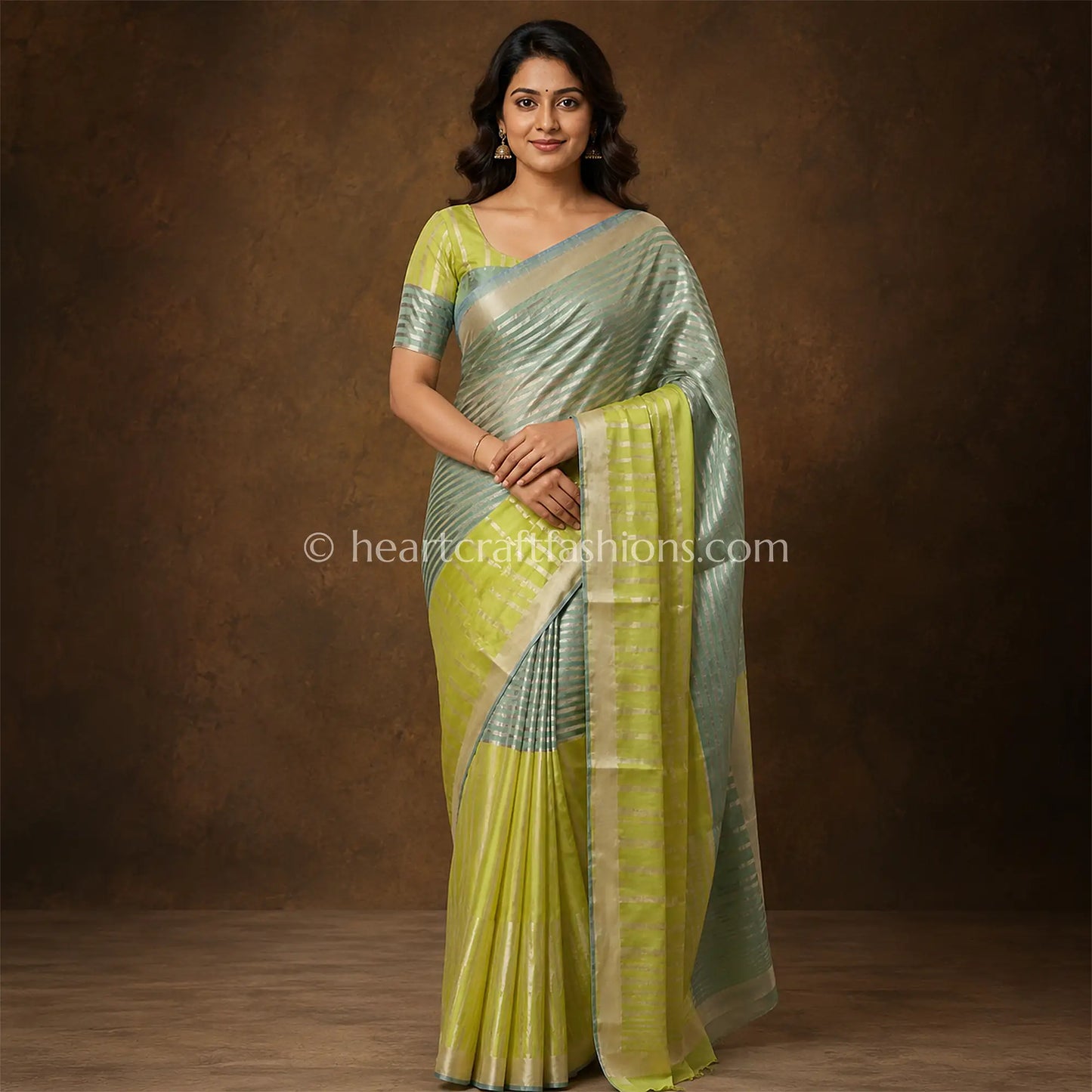 Pista Mint Katan Silk Kadwa Weaving Saree