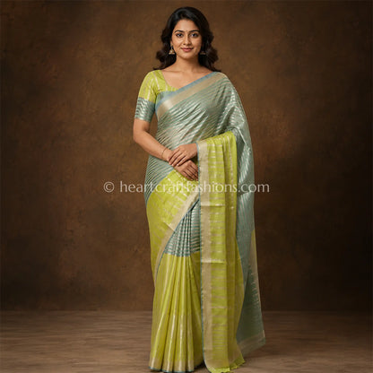 Pista Mint Katan Silk Kadwa Weaving Saree