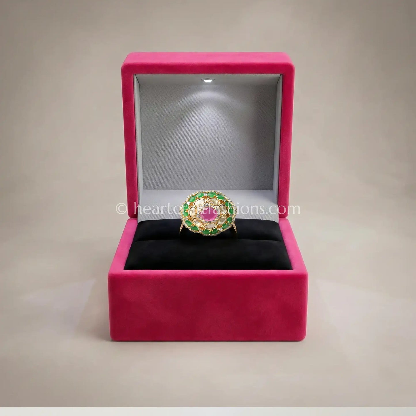 Sunehri Kundan Floral Ring with Ruby Doublet