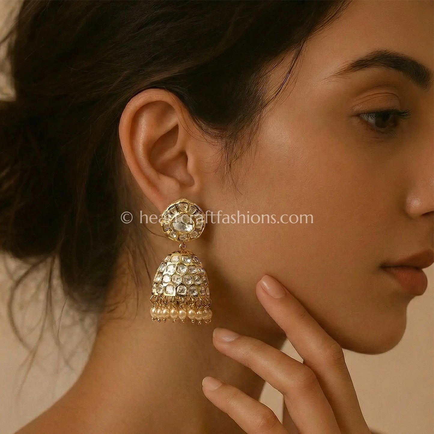 Moissanite Polki Jhumka Earrings
