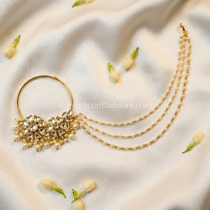 Polki Pearl Nath with Triple Chain