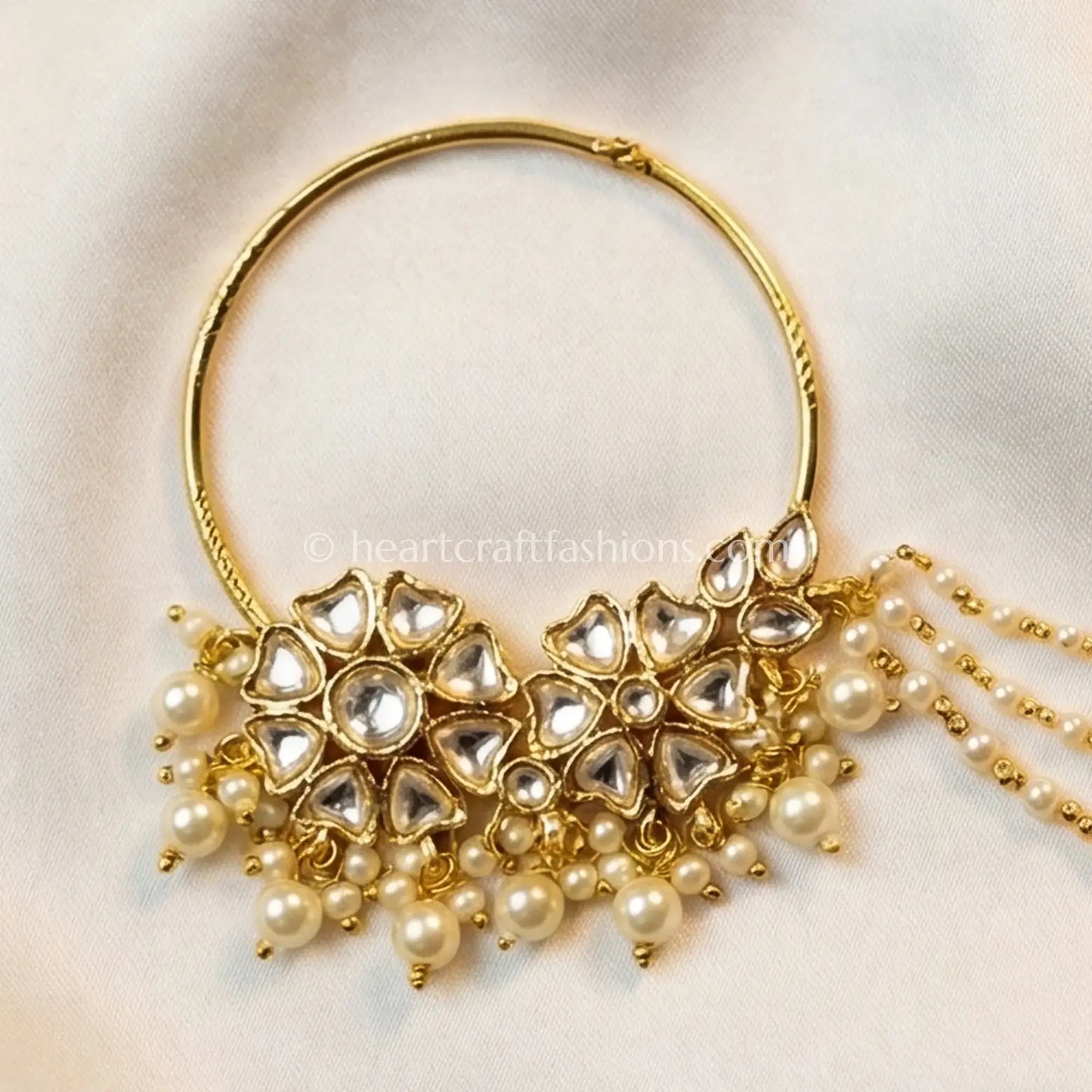 Polki Pearl Nath with Triple Chain