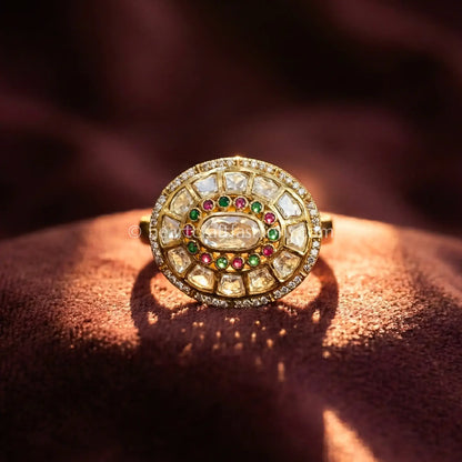 Moissanite Polki Ruby Green Ring