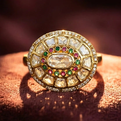 Moissanite Polki Ruby Green Ring