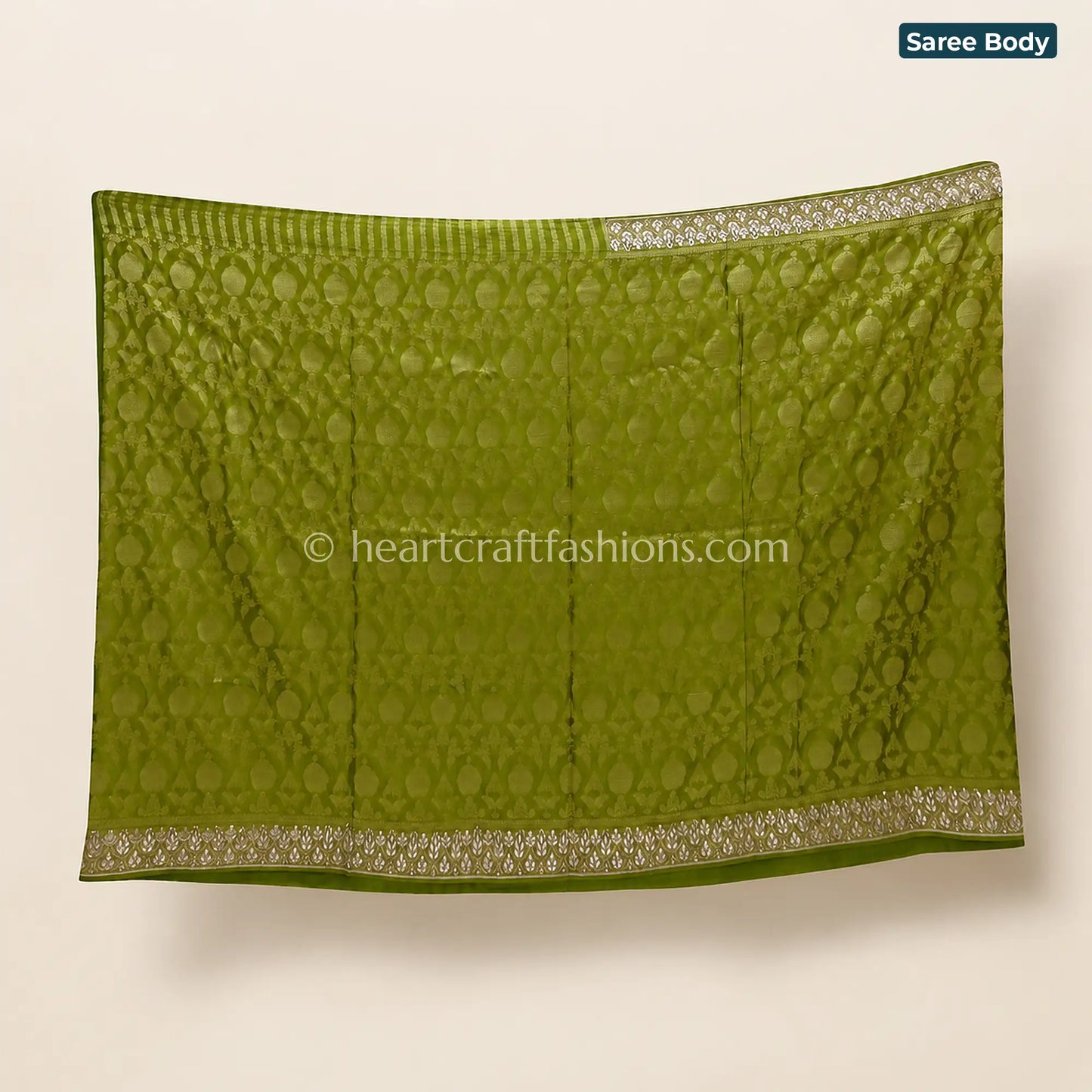 Premium Olive Green Khadi Georgette Designer Kolkata Handwork Saree
