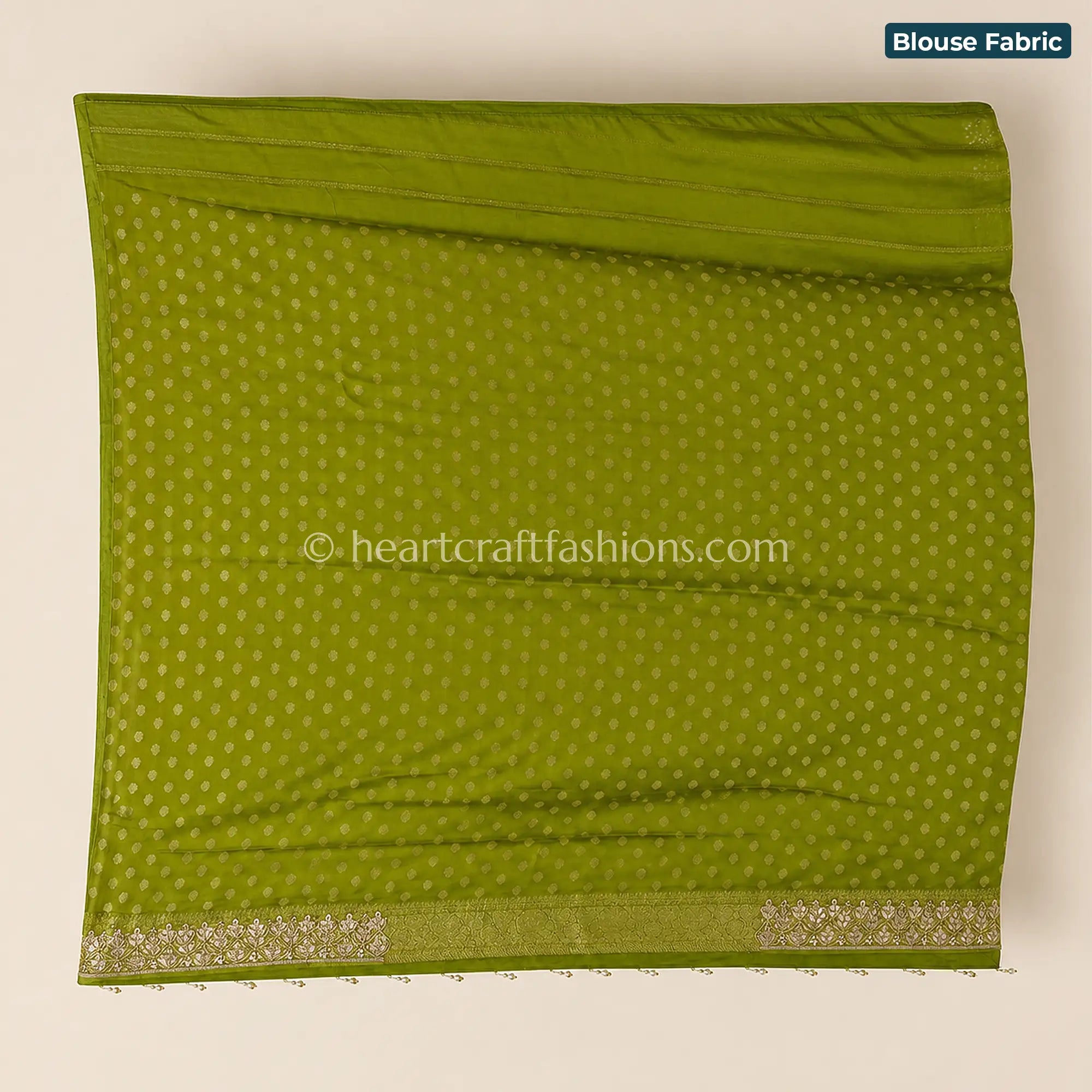 Premium Olive Green Khadi Georgette Designer Kolkata Handwork Saree
