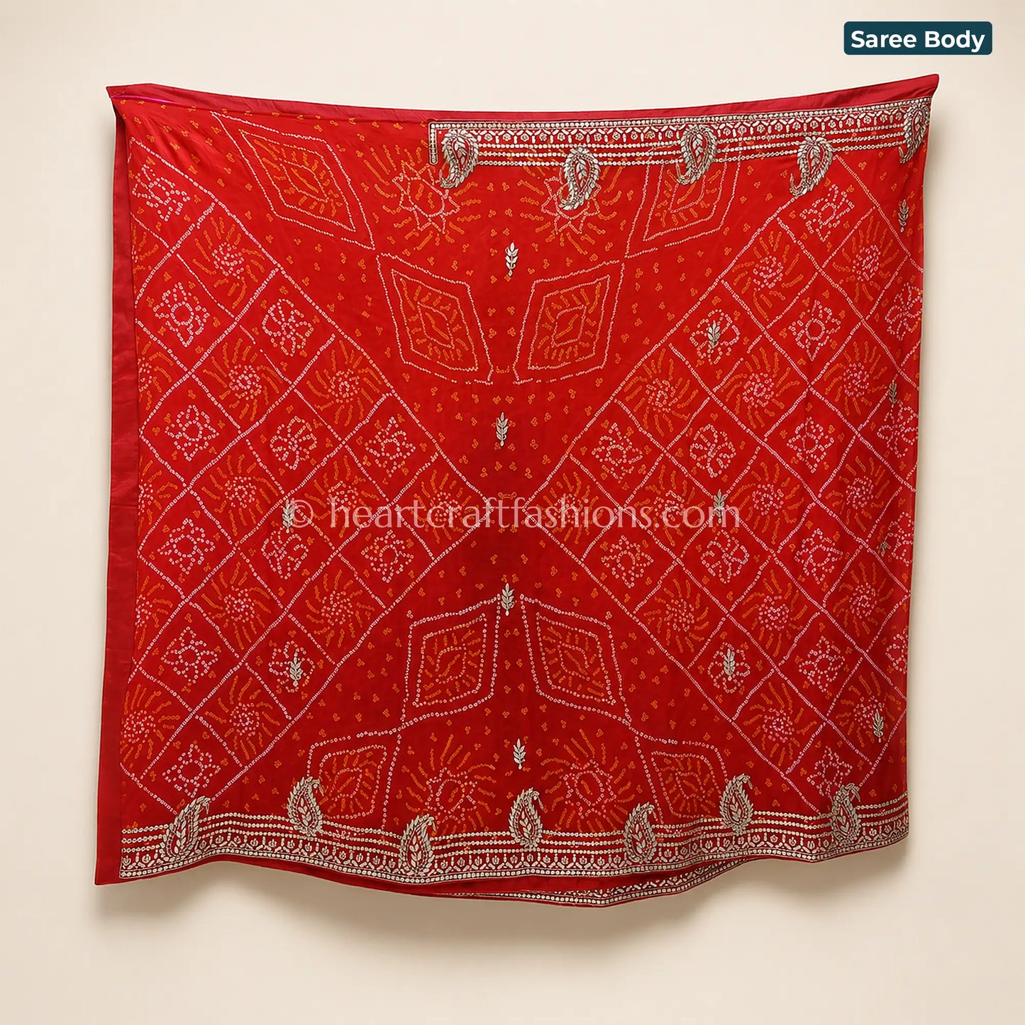 Premium Rani Pink & Red Rai Bandhej Pure Gajji Silk Gota Patti Saree