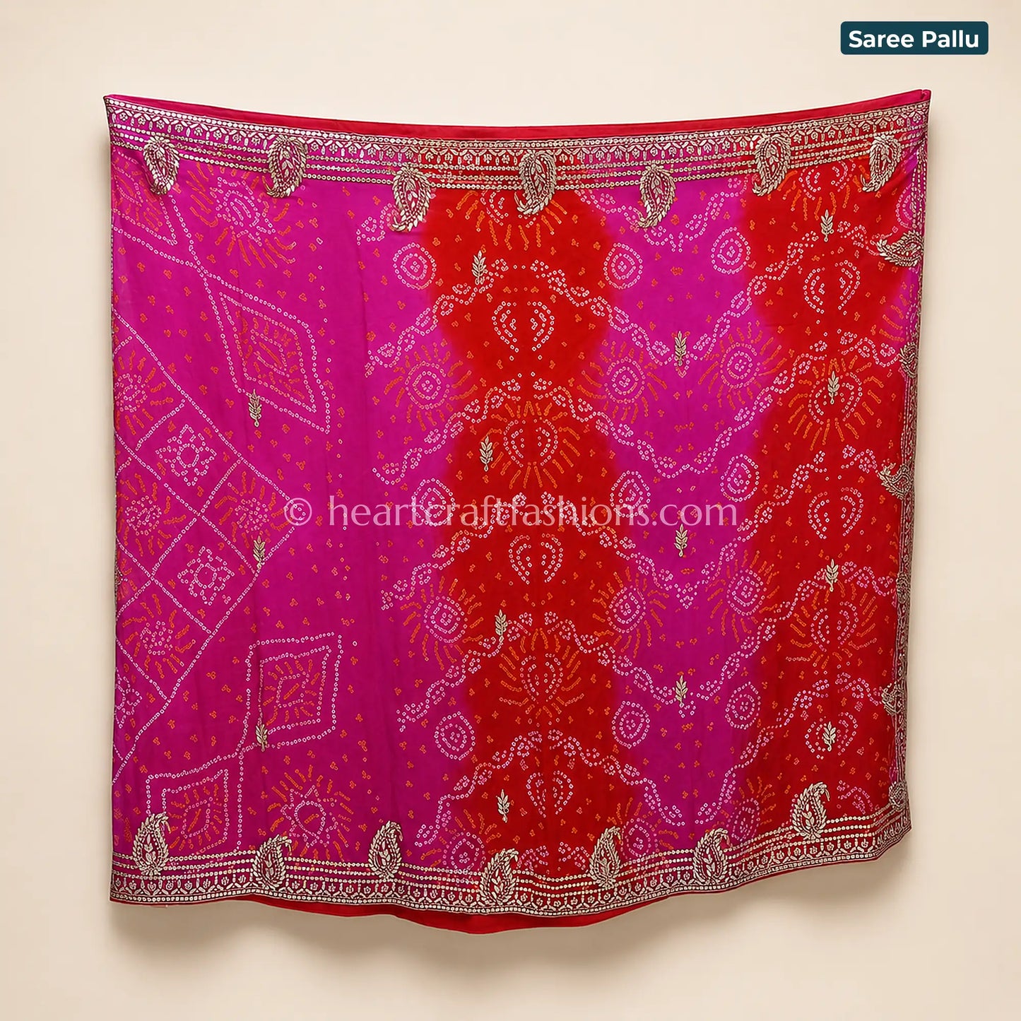 Premium Rani Pink & Red Rai Bandhej Pure Gajji Silk Gota Patti Saree