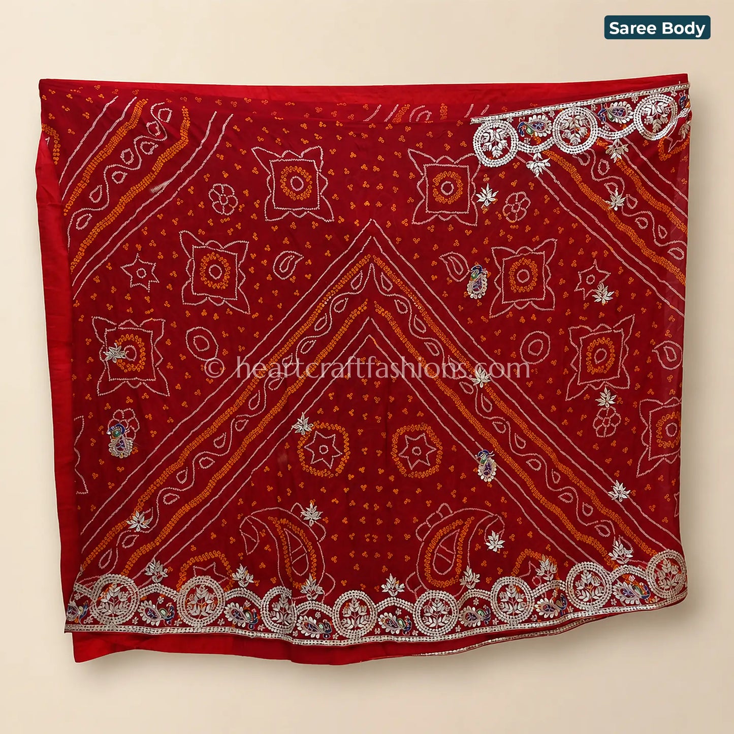 Premium Red Rai Bandhej Chunari Pure Gajji Silk Gota Patti Saree