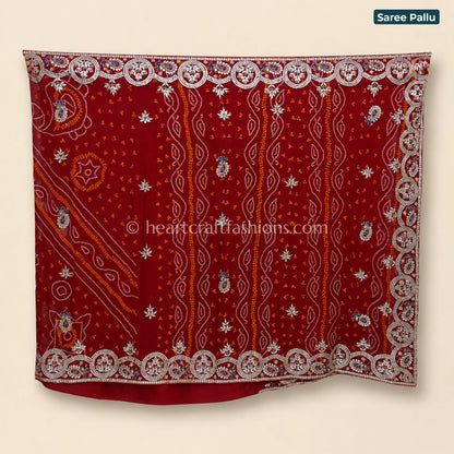 Premium Red Rai Bandhej Chunari Pure Gajji Silk Gota Patti Saree