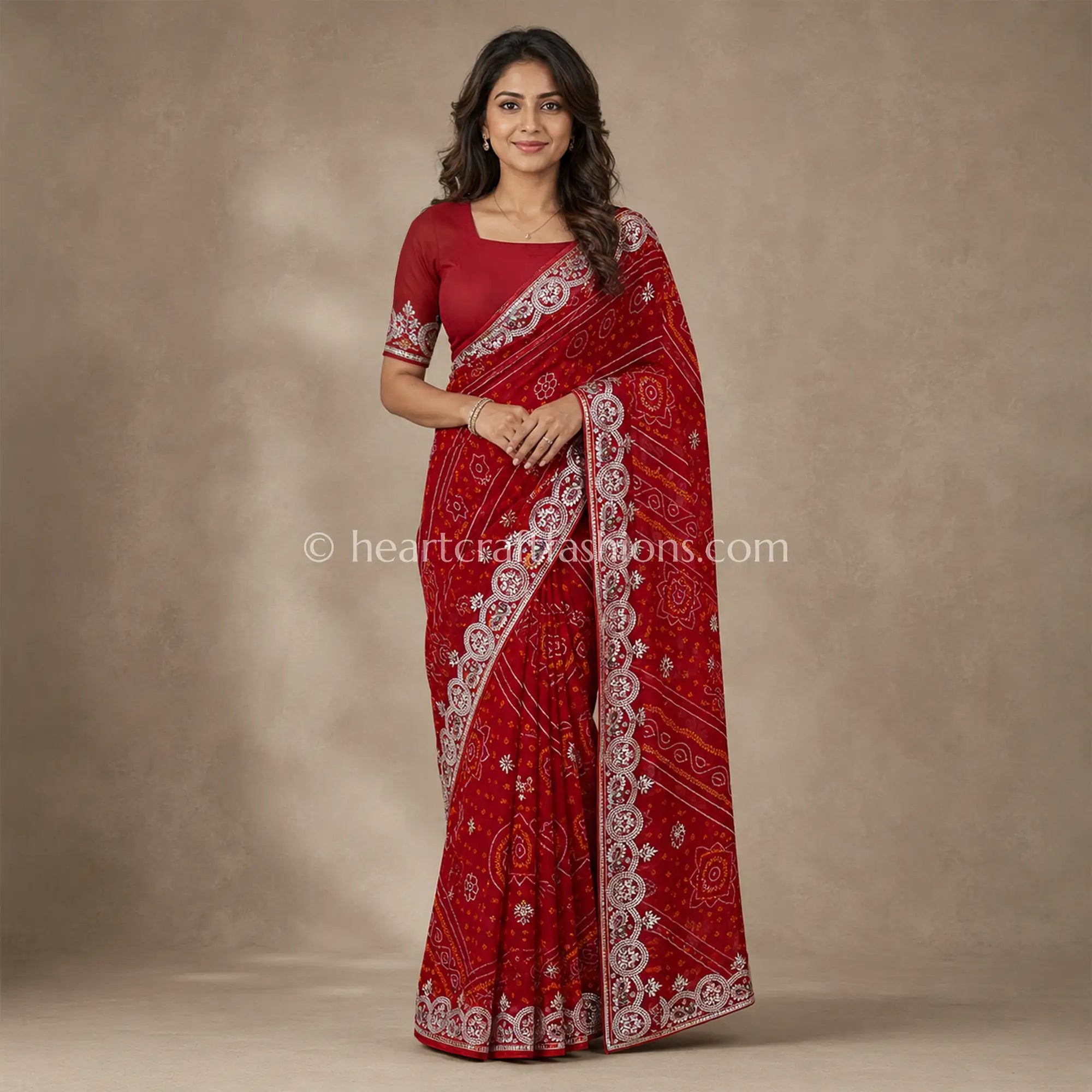 Premium Red Rai Bandhej Chunari Pure Gajji Silk Gota Patti Saree