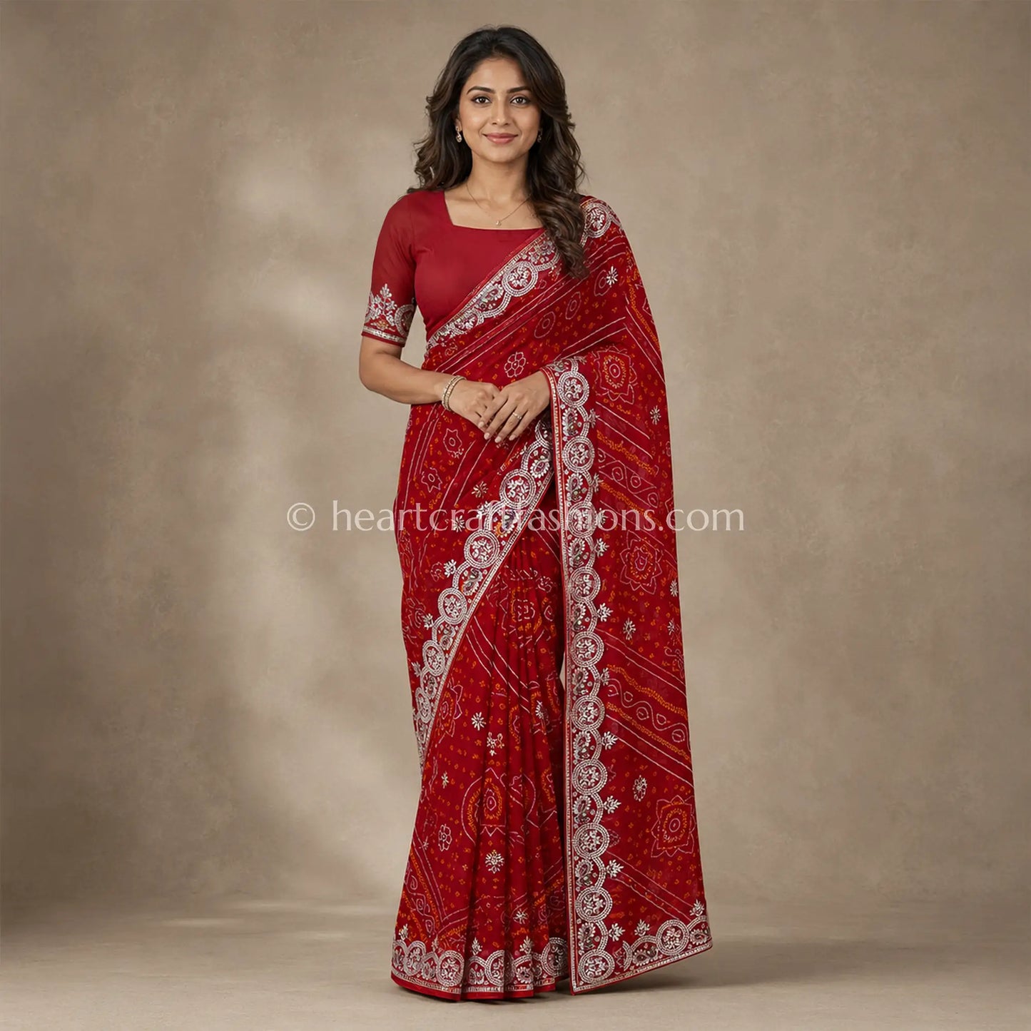Premium Red Rai Bandhej Chunari Pure Gajji Silk Gota Patti Saree