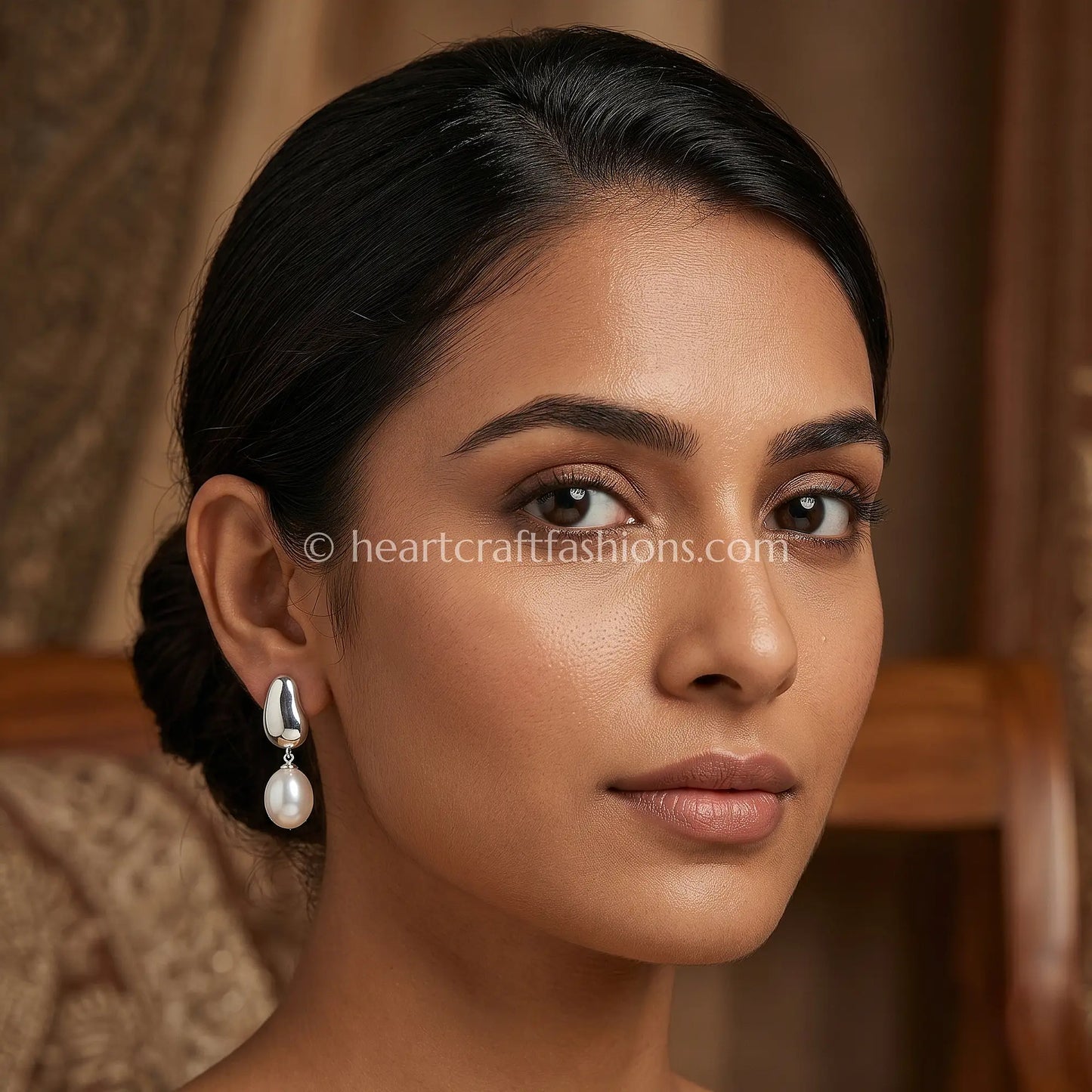 Pure Silver Abstract Fluid Drop Earrings with Pearl Accent – Hallmarked