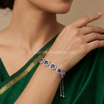 Pure Silver Amethyst Halo Adjustable Bolo Bracelet – Hallmarked