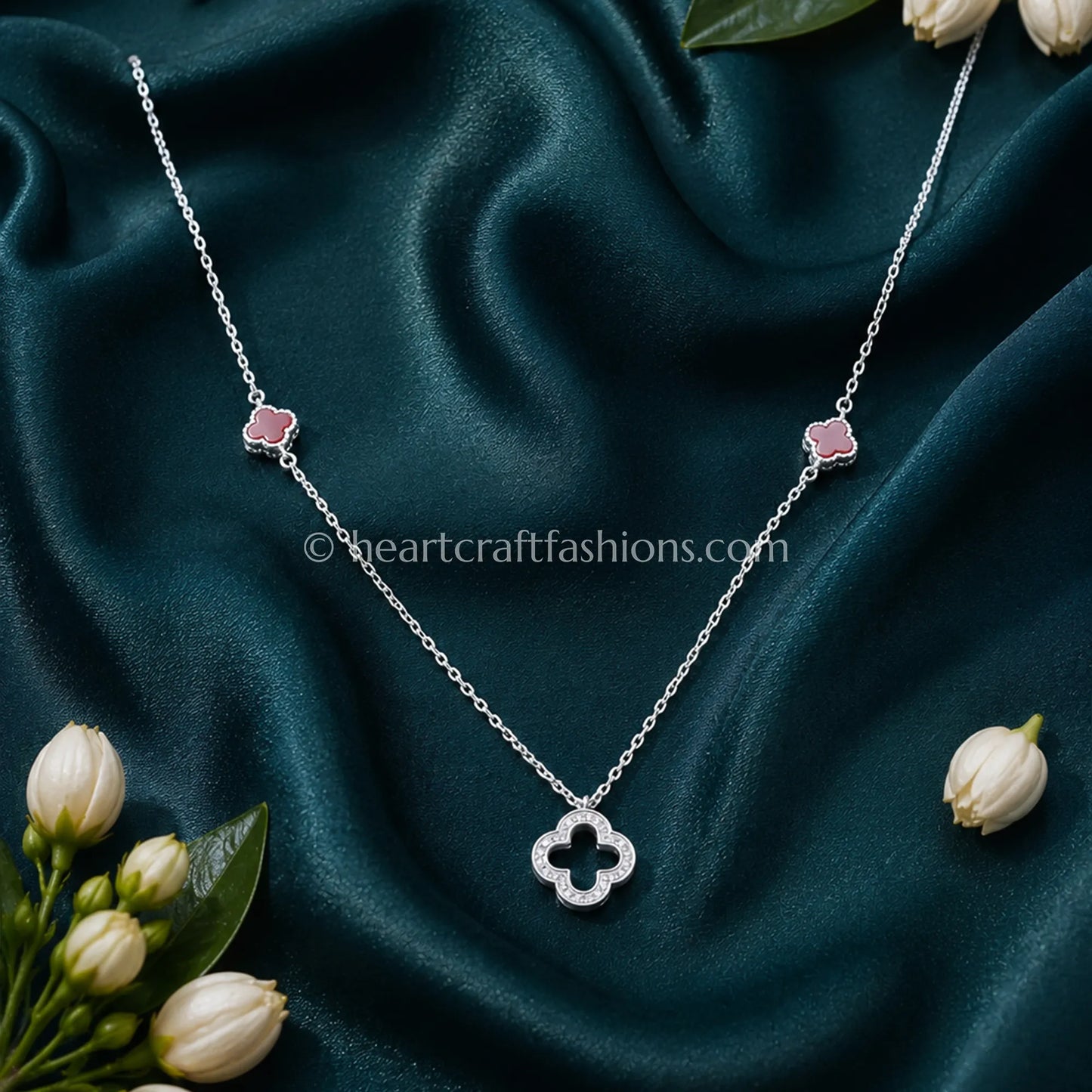 Pure Silver Carnelian Clover Station Necklace – Hallmarked