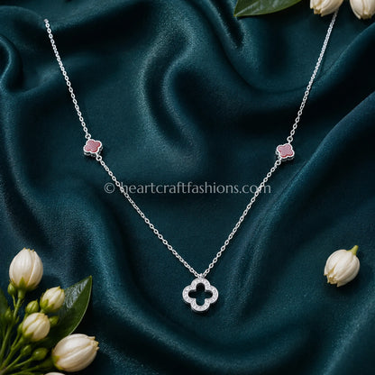 Pure Silver Carnelian Clover Station Necklace – Hallmarked