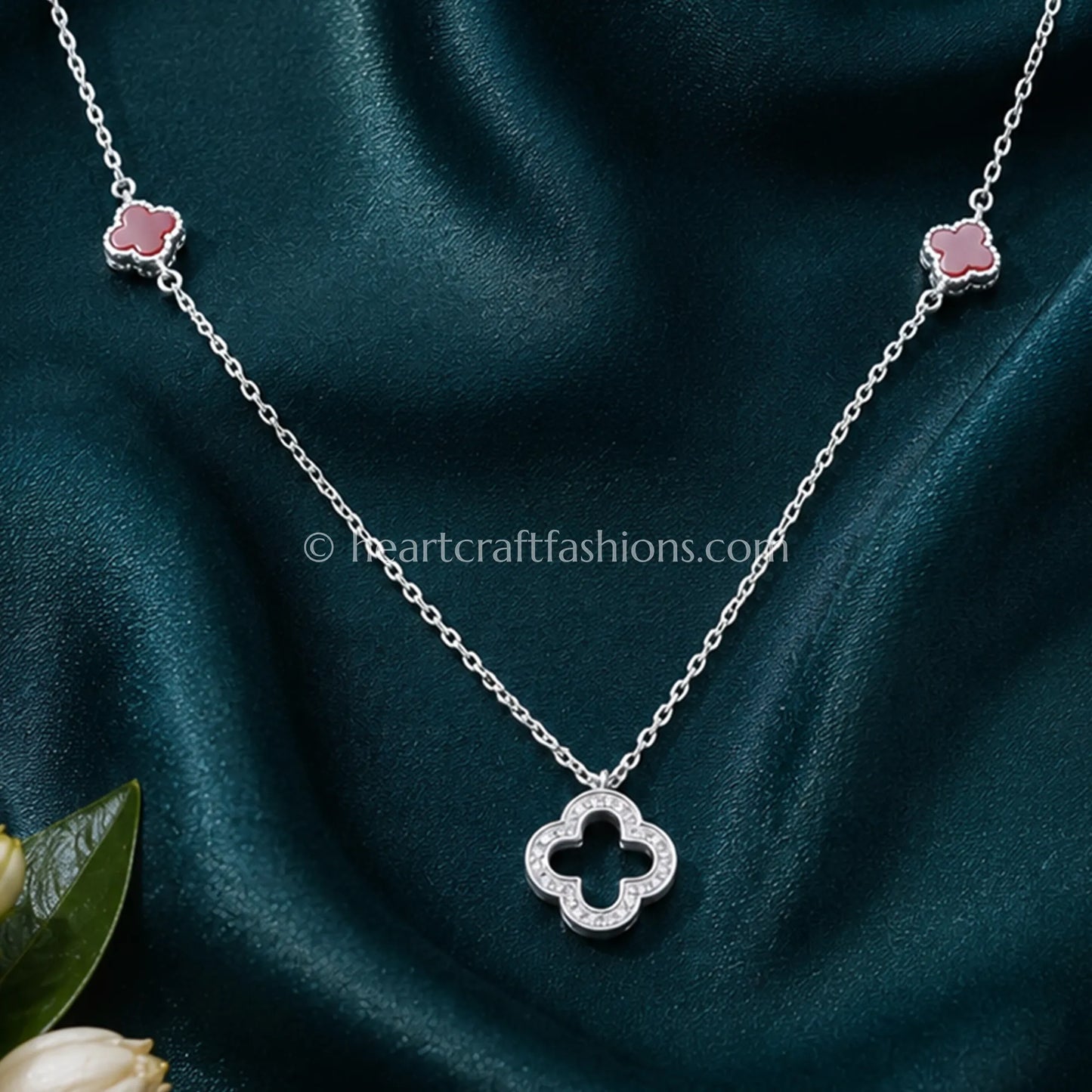 Pure Silver Carnelian Clover Station Necklace – Hallmarked