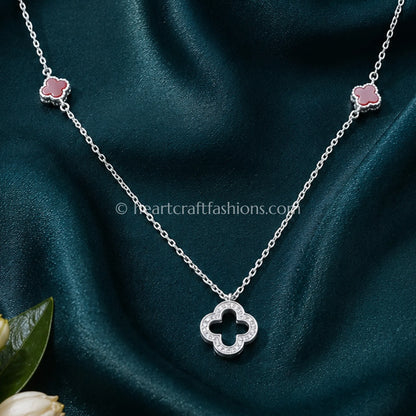 Pure Silver Carnelian Clover Station Necklace – Hallmarked