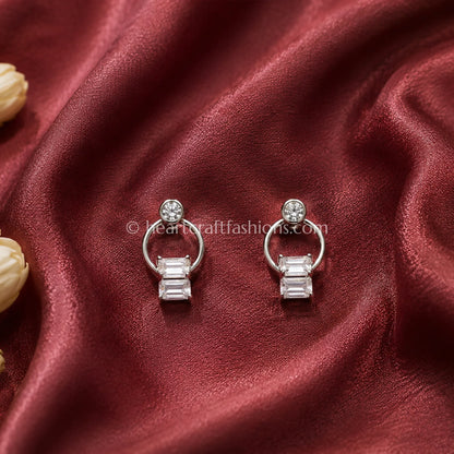 Pure Silver Geometric Baguette Loop Earrings – Hallmarked Silver Finish