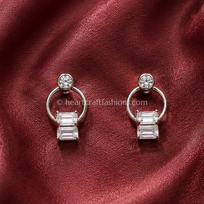 Pure Silver Geometric Baguette Loop Earrings – Hallmarked Silver Finish