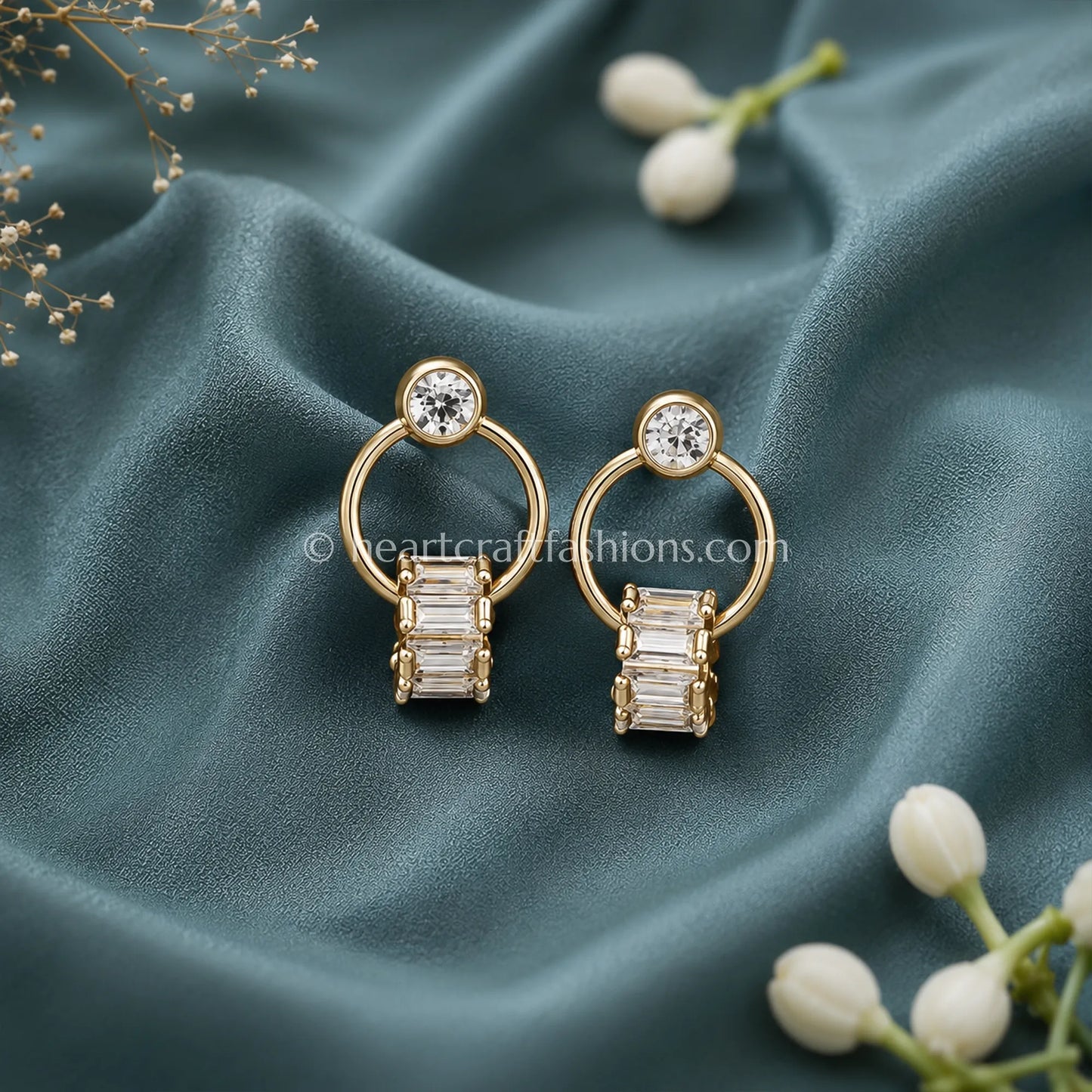 Pure Silver Geometric Gold-Plated Baguette Loop Earrings – Hallmarked