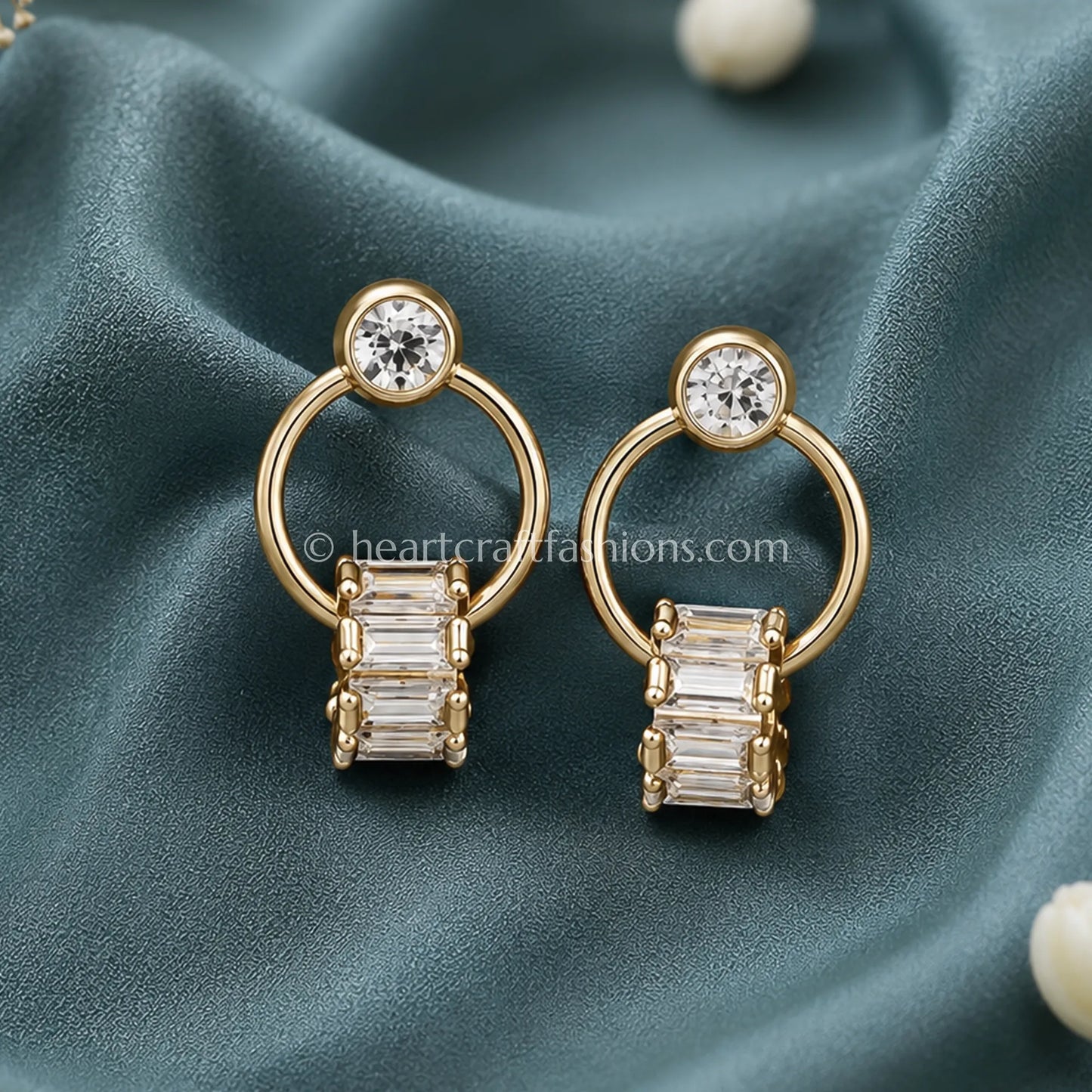 Pure Silver Geometric Gold-Plated Baguette Loop Earrings – Hallmarked