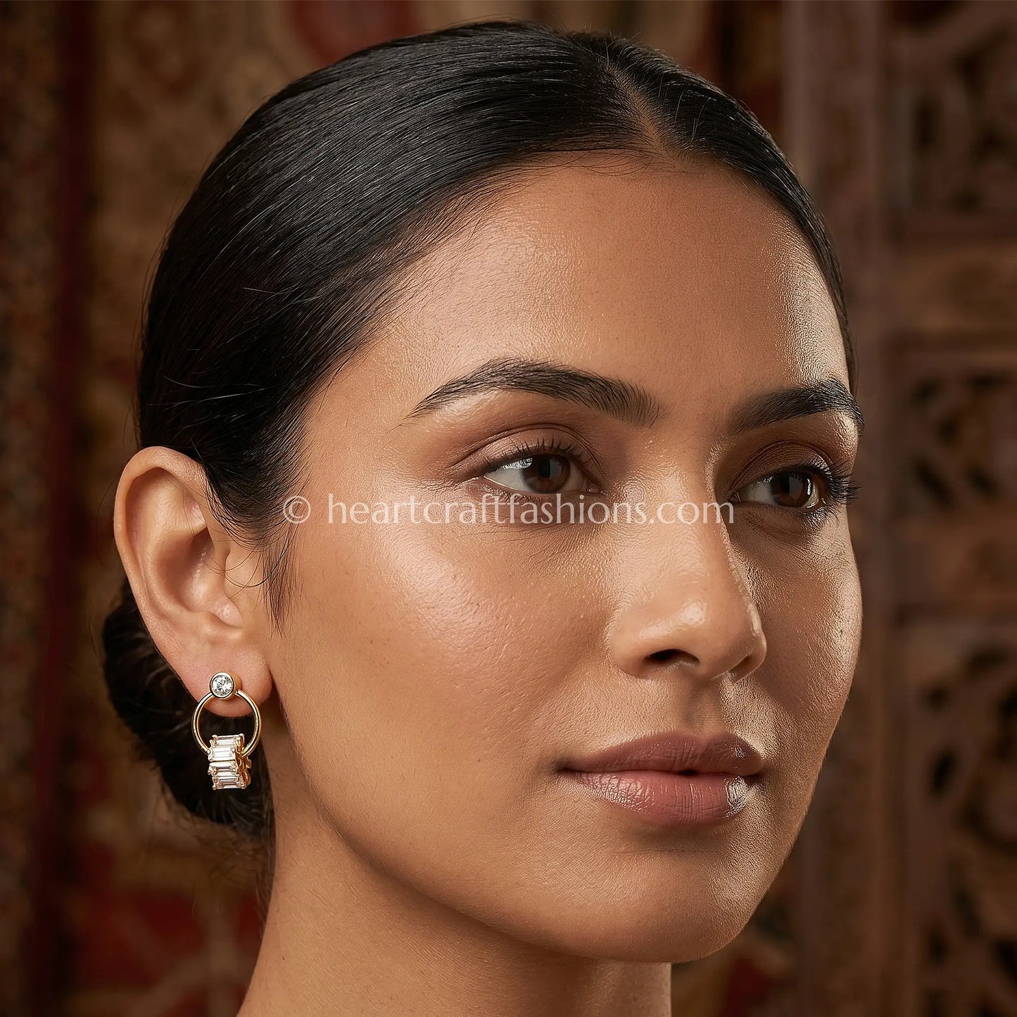 Pure Silver Geometric Gold-Plated Baguette Loop Earrings – Hallmarked